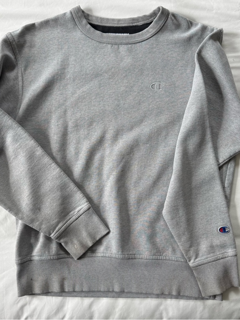 Mens Champion Lightweight Crewneck Sweatshirt Light Gray